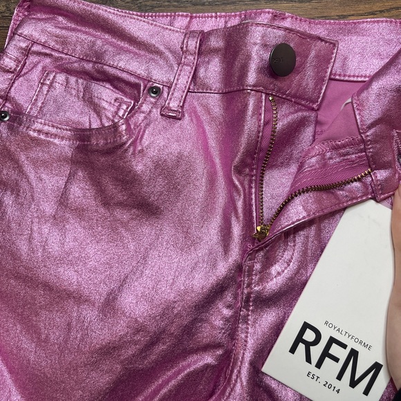 NWT Royalty For Me Pink Metallic MiniBoot cut Jeans Size S - Picture 1 of 7